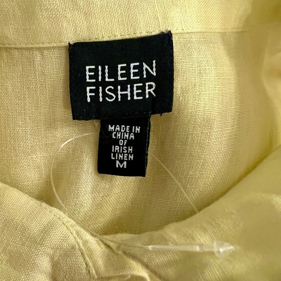 NWOT Eileen Fisher Button Front Irish Linen Midi Shirt Dress Yellow Size MEDIUM - Picture 3 of 3